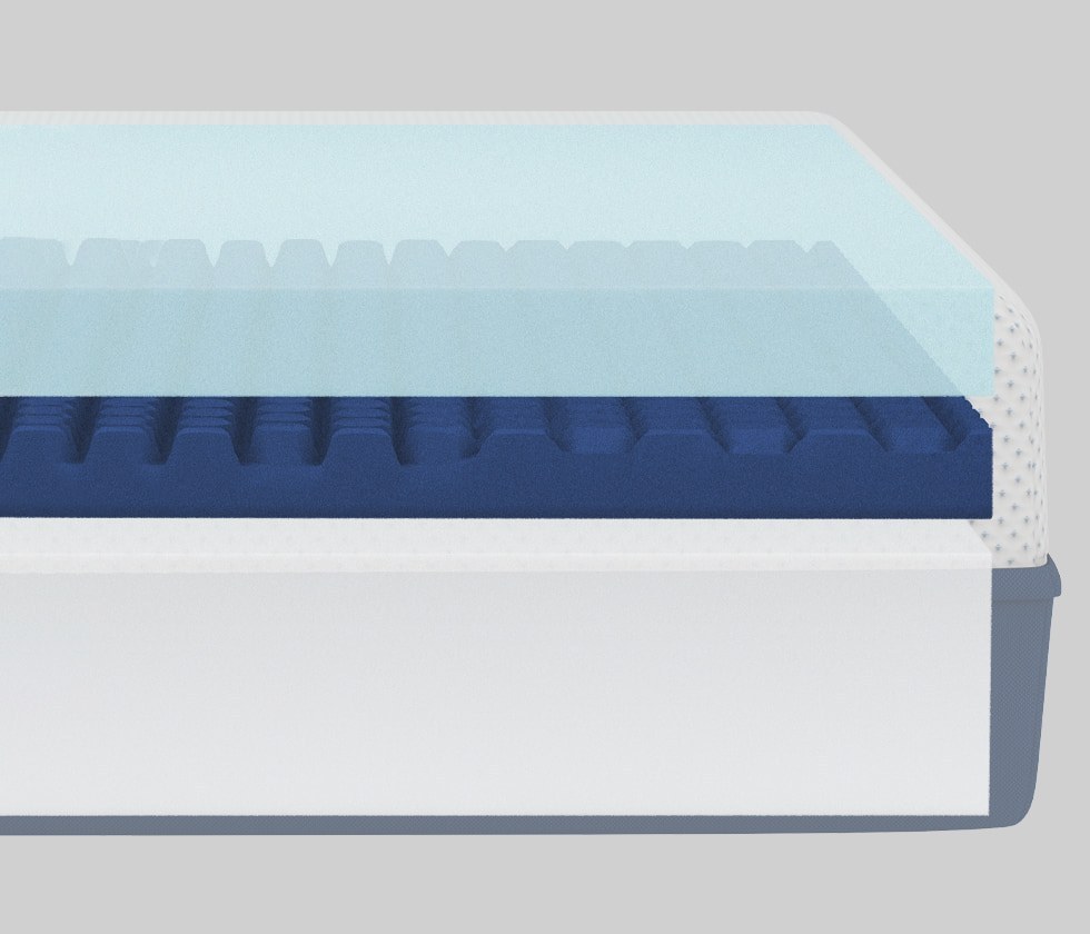 Layers of the Amerisleep AS3 mattress with the cover pulled back
