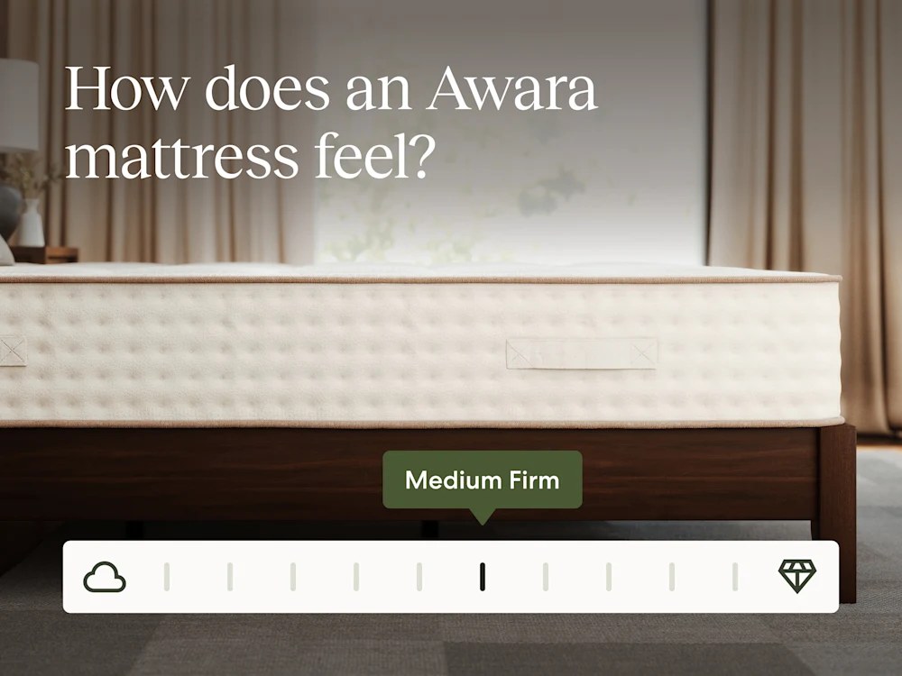 Awara Classic Hybrid mattress, side view with the brand firmness scale