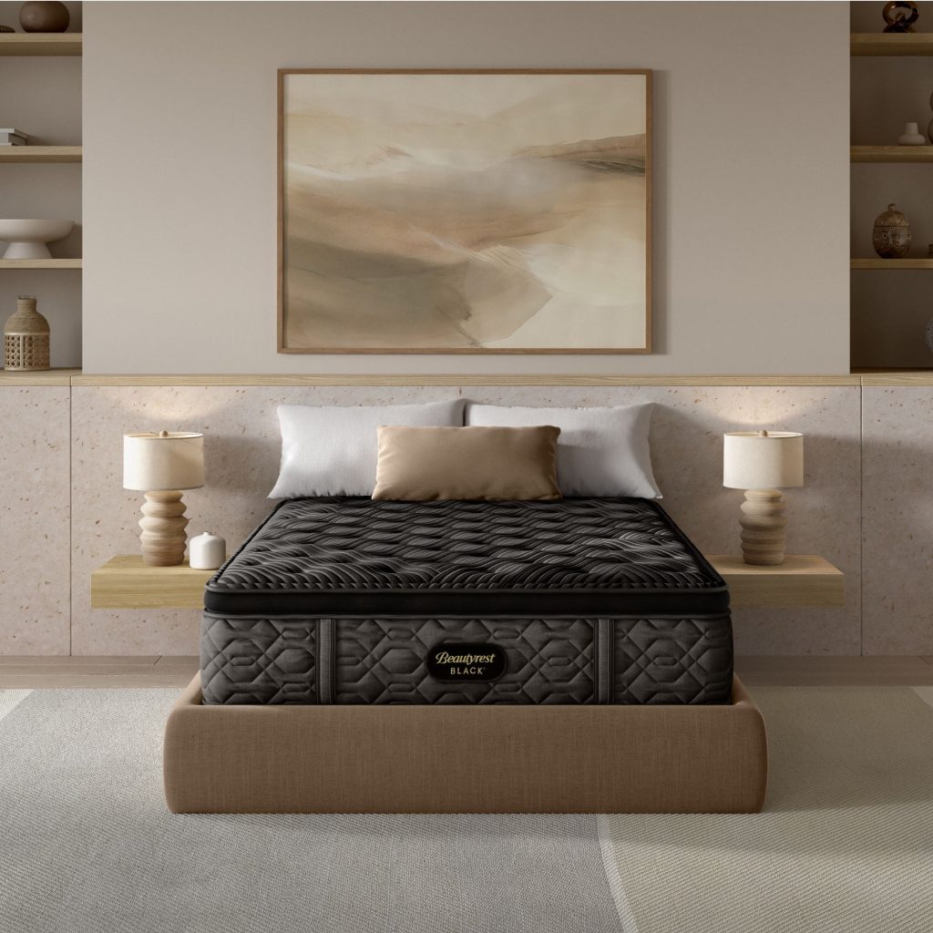 Beautyrest Black Series One plush pillow top on a bed frame