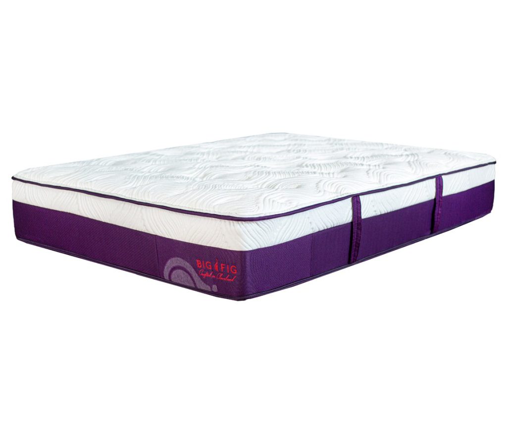 Big Fig Luxe Mattress seen at an angle on a white background