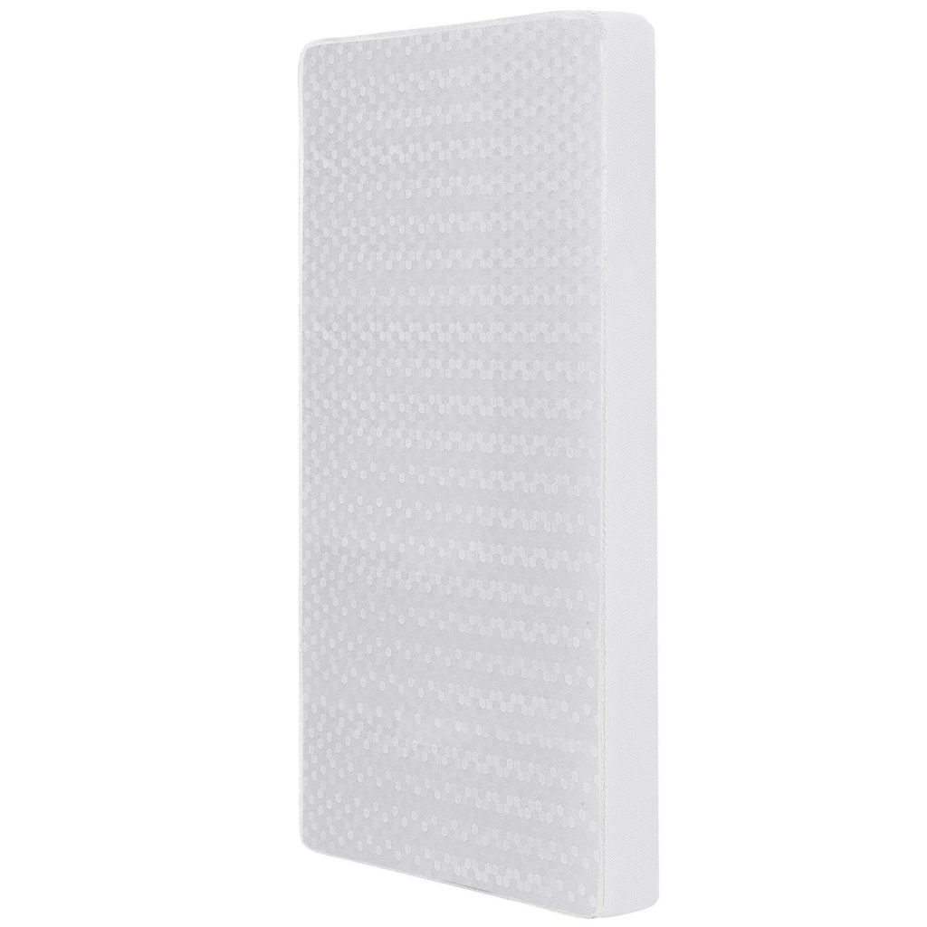 Dream On Me orthopedic foam crib mattress standing at an angle