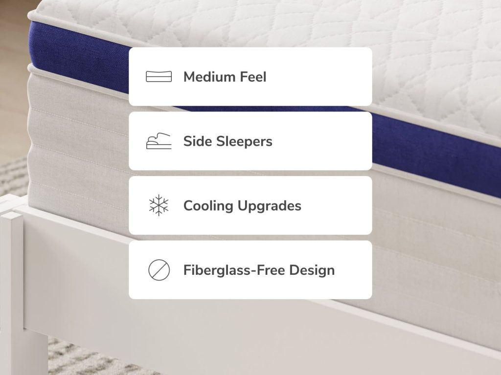 Helix Midnight edge with medium feel, side sleeper and cooling labels