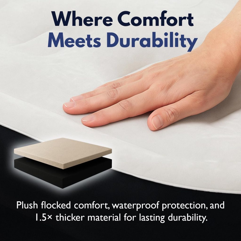 Hand pressing on the flocked top of the King Koil Luxury Air Mattress