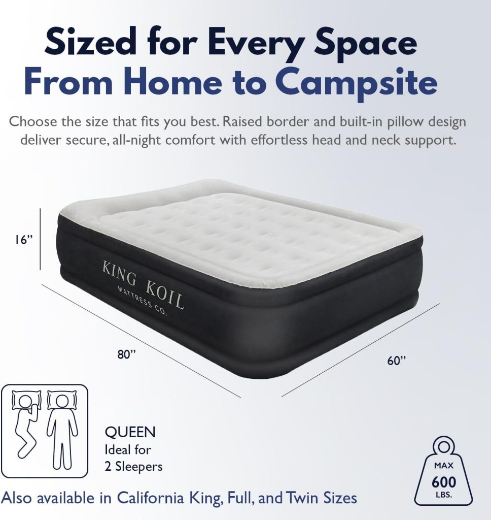 Dimension drawing of the Queen King Koil Luxury Air Mattress