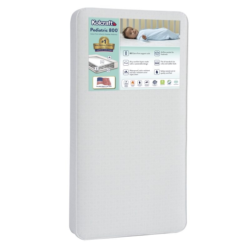 Kolcraft Pediatric 800 crib mattress in white, front view
