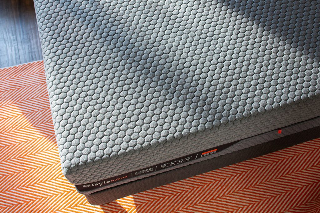Corner of the Layla Hybrid Mattress showing the hexagon cover fabric