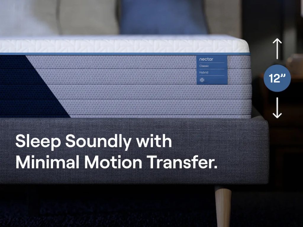 Nectar Classic Hybrid mattress, side detail showing the 12-inch profile