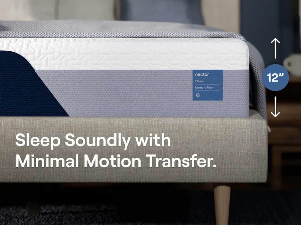 Nectar Classic Memory Foam mattress, side detail showing the 12-inch profile