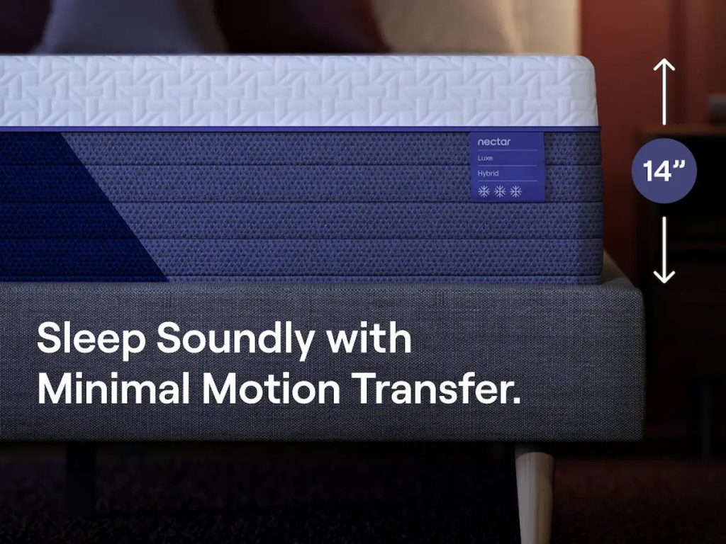 Nectar Luxe Hybrid mattress, side detail showing the 14-inch profile