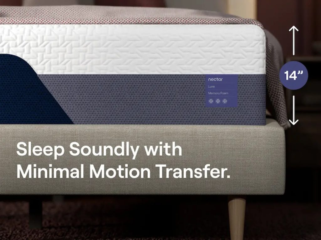 Nectar Luxe Memory Foam mattress, side detail showing the 14-inch profile