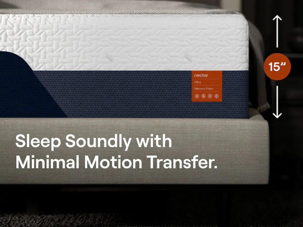 Side of the Nectar Ultra Memory Foam mattress showing its 15-inch height