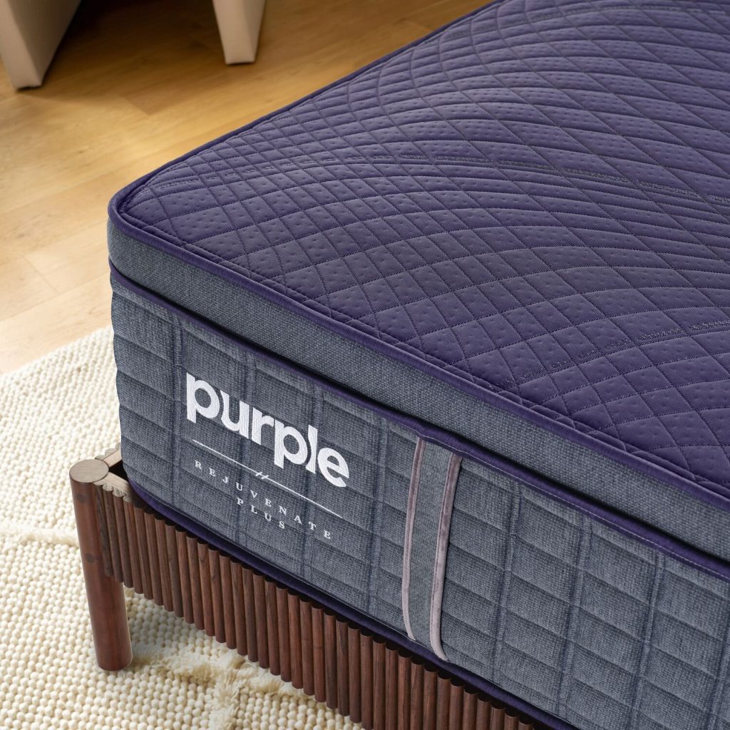 Corner of the Purple RejuvenatePlus showing the quilted top and woven side panel