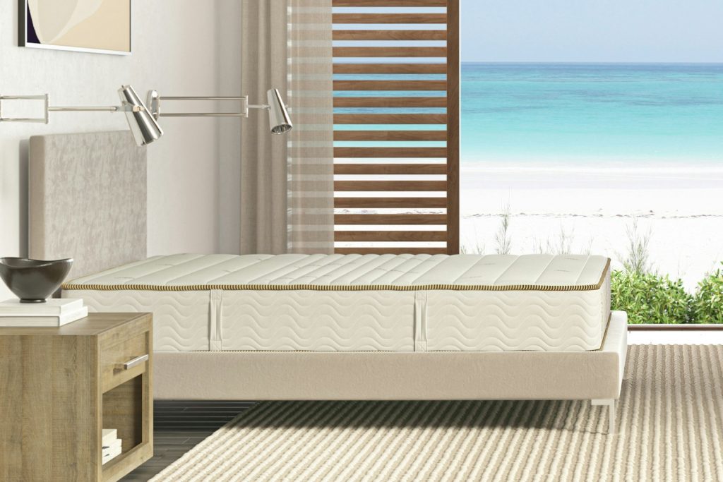 Saatva Zenhaven mattress in a beach house bedroom