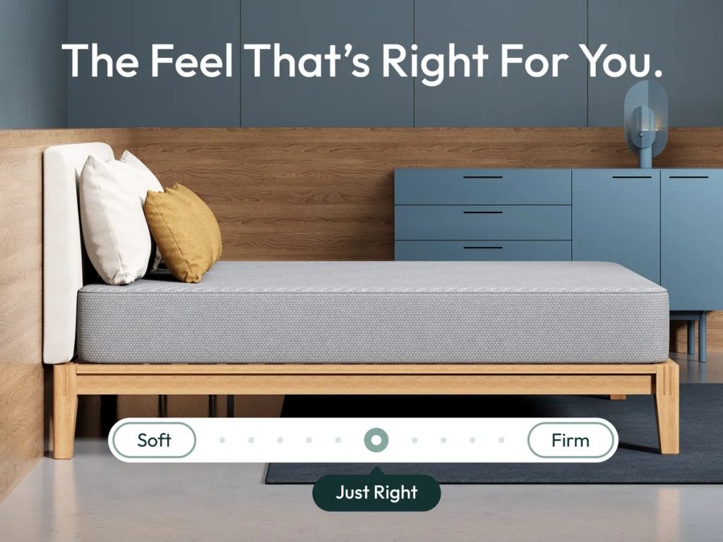 Siena Signature 10" Memory Foam mattress, side view with the brand firmness slider