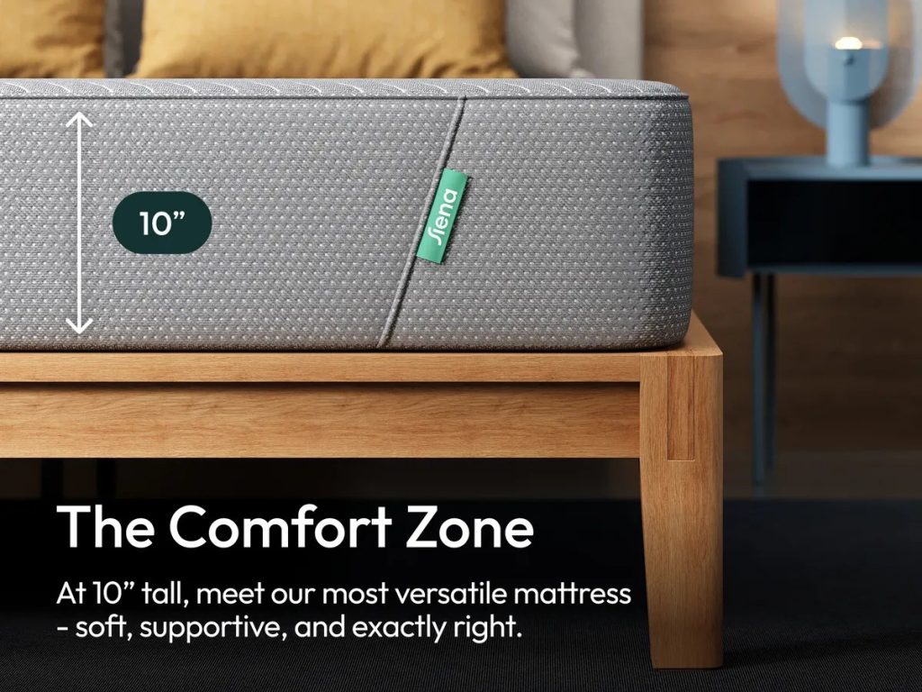Siena Signature 10" Memory Foam mattress, corner detail showing the 10-inch height