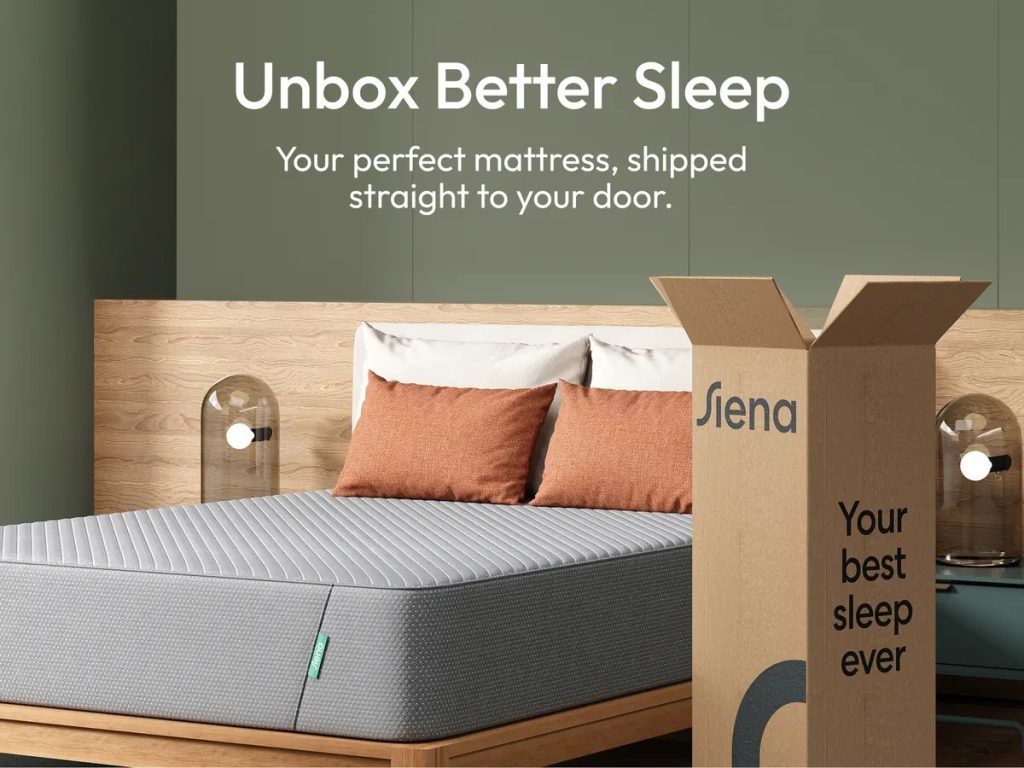 Siena Signature 12" Memory Foam mattress next to its shipping box