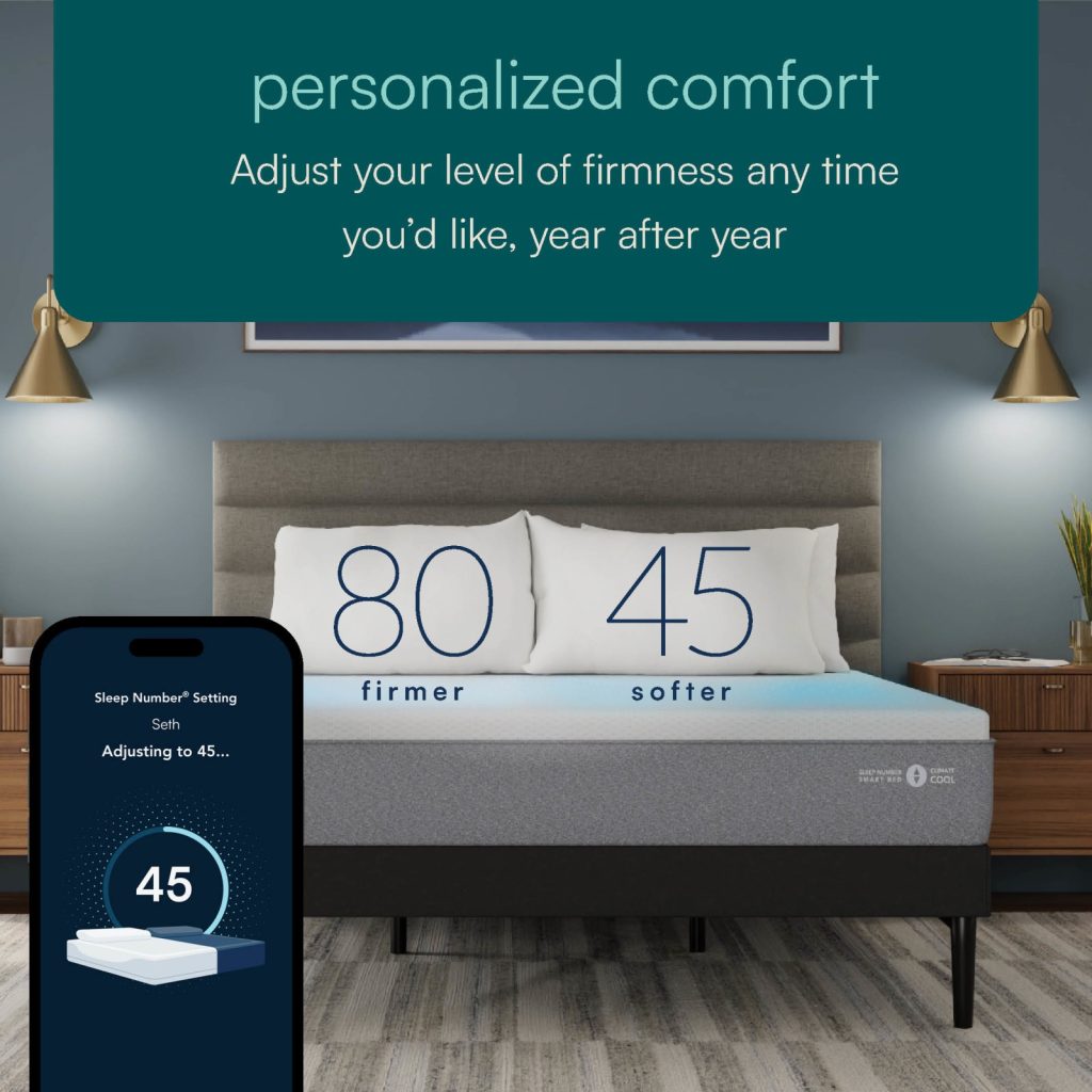 Sleep Number ClimateCool with the SleepIQ app and different firmness numbers on each side