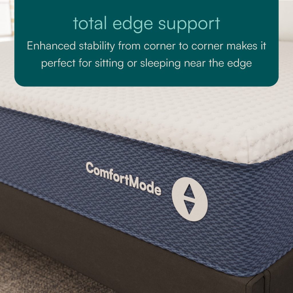 Corner of the Sleep Number ComfortMode showing the reinforced edge and side label