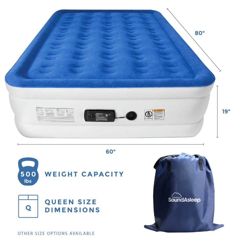 SoundAsleep Dream Series Queen air mattress with its 80 by 60 by 19 inch dimensions