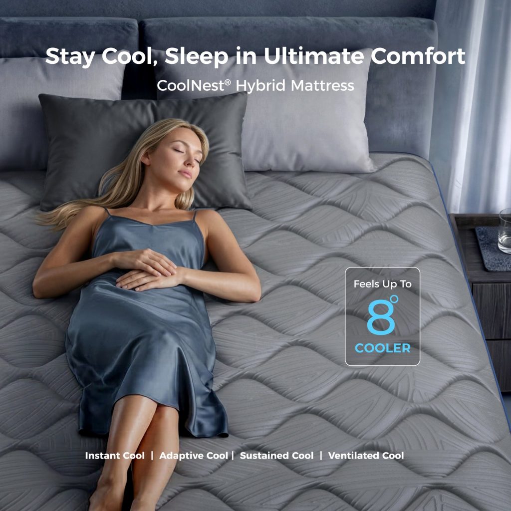 Woman sleeping on the Sweetnight CoolNest Hybrid mattress