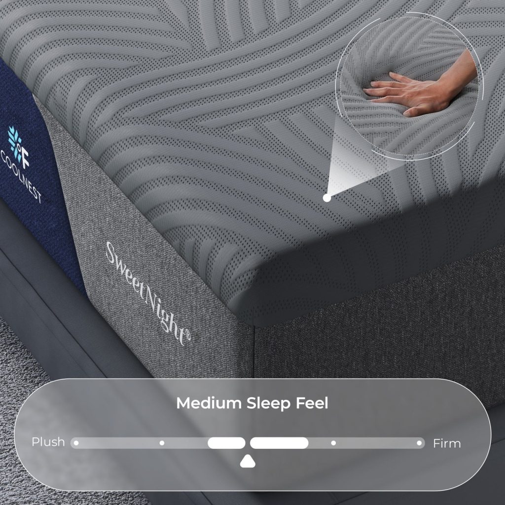 Close view of the Sweetnight CoolNest knit cover with a medium sleep feel scale