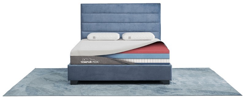 TEMPUR-Cloud mattress with a peeled corner showing its foam layers