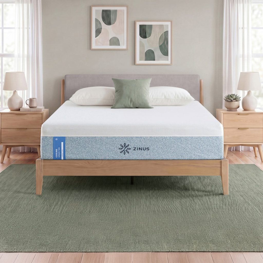 Zinus Balanced Comfort Signature mattress on a bed in a bright bedroom