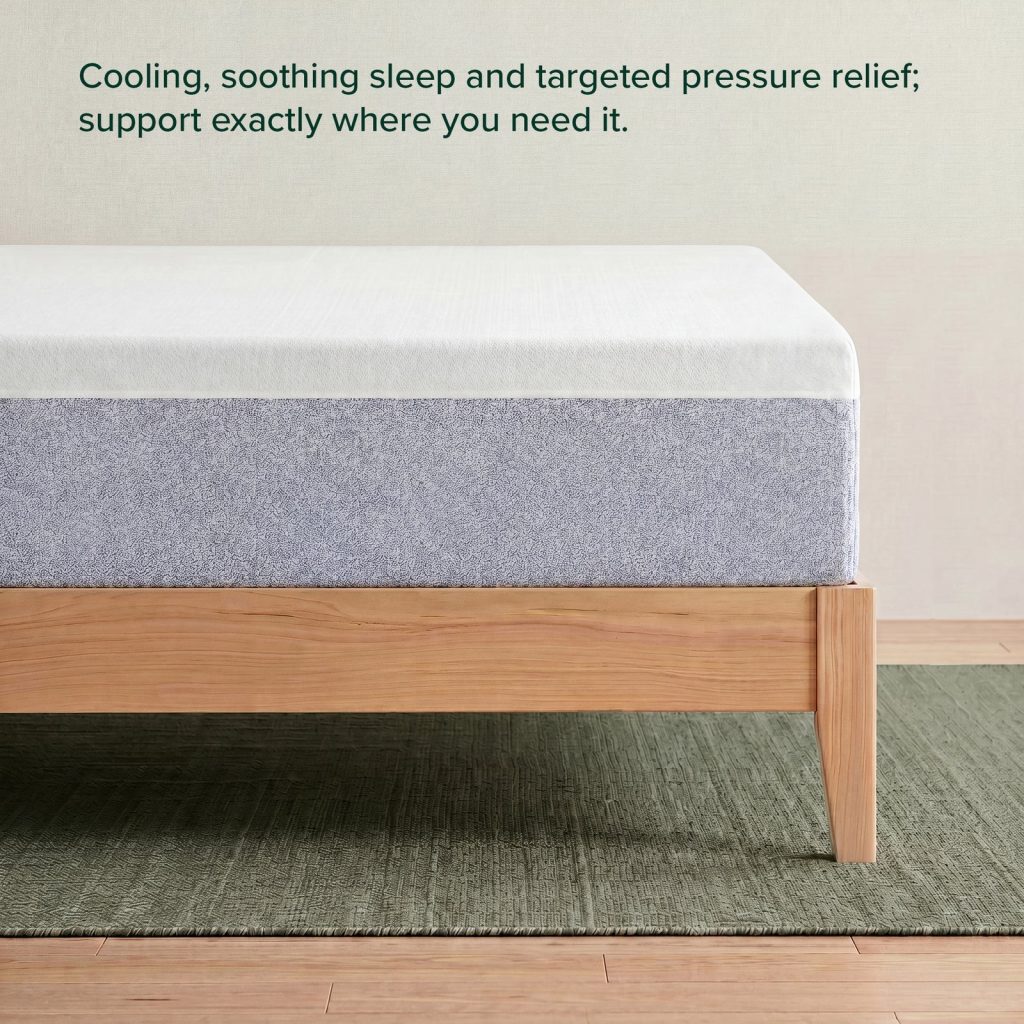Side view of the Zinus Signature Memory Foam mattress with feature callouts